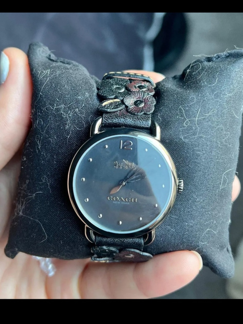 Coach Black Floral Accent Leather Strap Watch